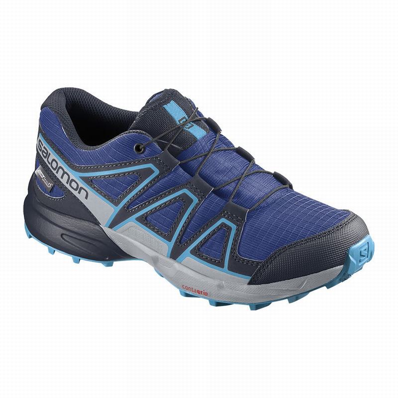 Salomon SPEEDCROSS CLIMASALOMON™ WATERPROOF - Kids Trail Running Shoes - Navy/Blue - NZ (96027-HJNS)
